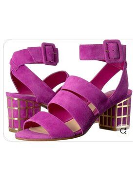 Brian Atwood Baily magenta suede block heel sandals
